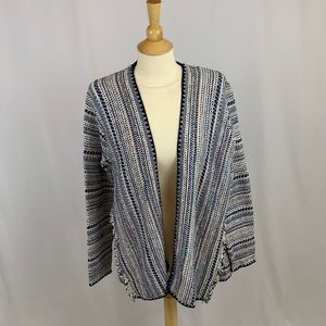 Lucky Brand Woven Boho Open Front Fringe Aztec Cardigan Sweater